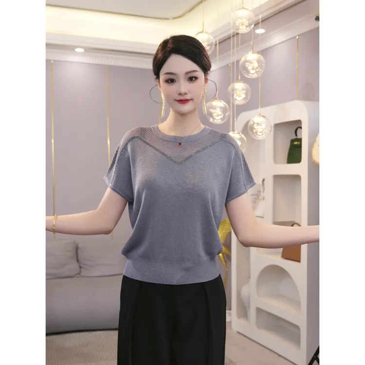 2025夏新款【LT-1170JR】天丝冰感透气轻奢高级灰色圆领针织小衫女