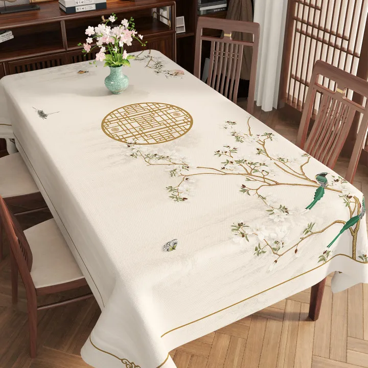 新中式桌布免洗防水防油防烫餐桌垫轻奢高级感国风长方形茶几台布