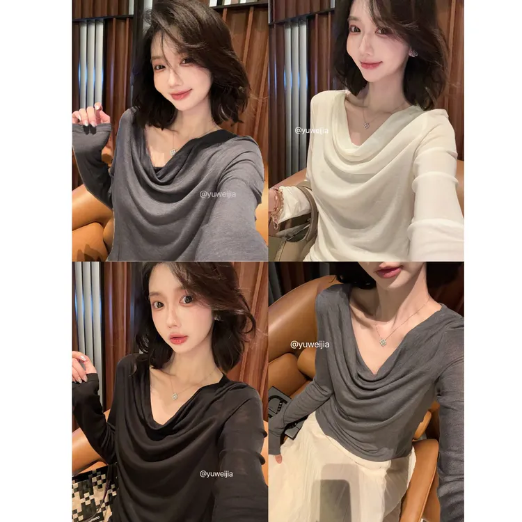 『GTYU』40%莱赛尔8%绵羊毛 超柔软细腻堆堆领长袖打底衫T恤女百搭