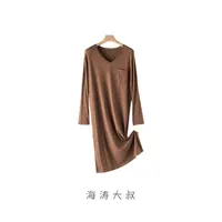 【海涛大叔】女双磨薄膨体依翡丝V领长款连衣裙