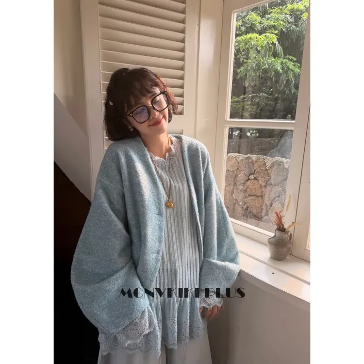 MoNvKiKiPlus2「曦光」大码微胖定制天空蓝加厚毛呢外套#1872