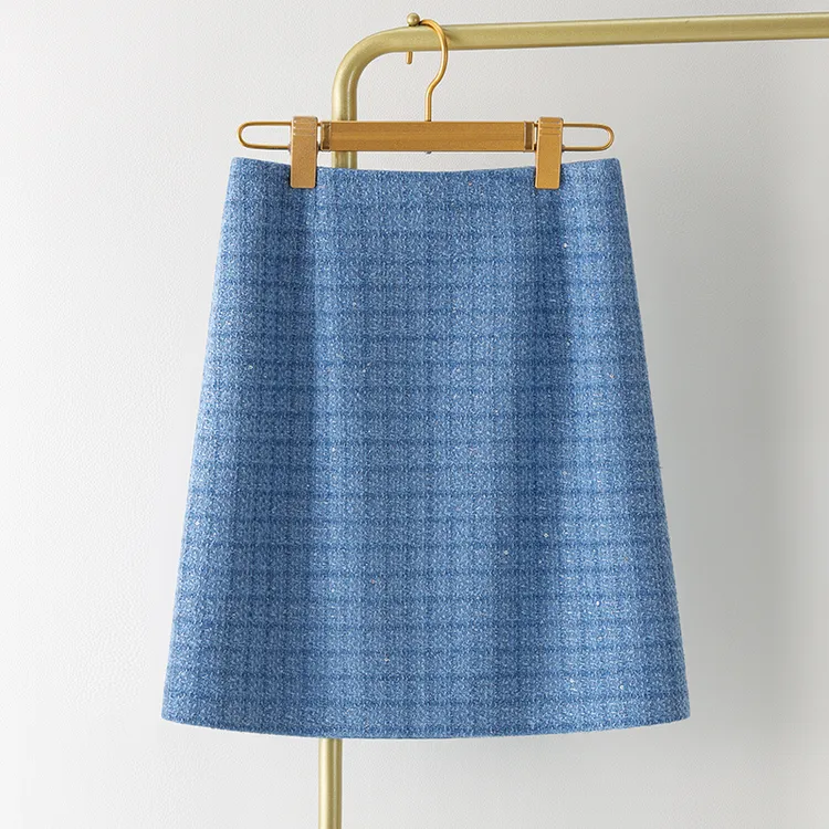 格子短裙女秋冬2025新款高腰小格子A字裙子粗花呢小香风半身裙