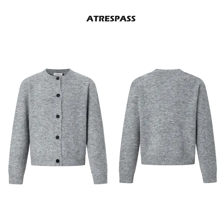 ATRESPASS 针织软糯翻领毛衣开衫低饱和秋冬通勤 插肩袖圆领开衫