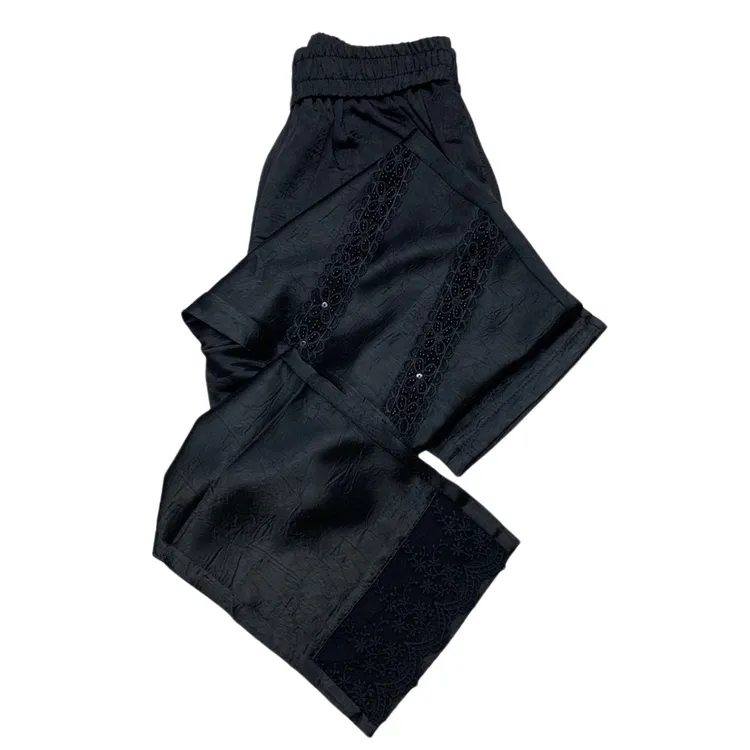 B550夏季时尚缎面黑色八分直筒裤休闲舒适显高级感（裤长83cm左右）