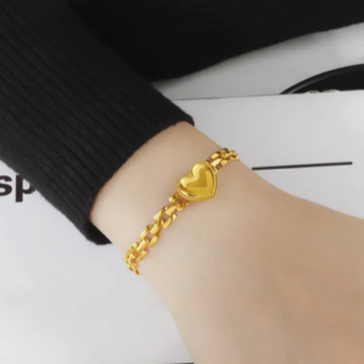 钛钢手链 新款欧美爱心钛钢手链时尚百搭粗链条嘻哈潮流ins手饰女