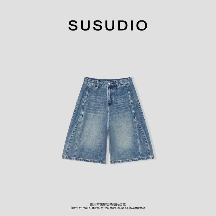 SUSUDIO 水洗薄款立体剪裁高级个性休闲五分气球牛仔裤 40565