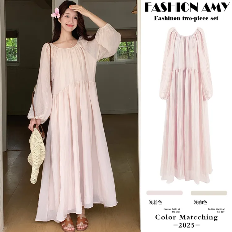 孕妇连衣裙春装新款时尚法式气质温柔风肌理感雪纺宽松显瘦裙子女