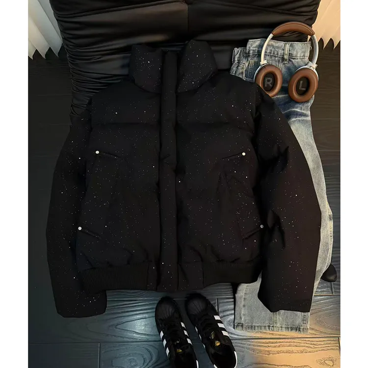 美式满天星短款棉服外套男冬季潮牌立领面包服痞帅高级感情侣棉衣