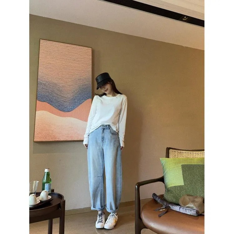 BETTERJOELAY -【墨染靛蓝】百搭时尚甜美休闲直筒牛仔裤JG9508