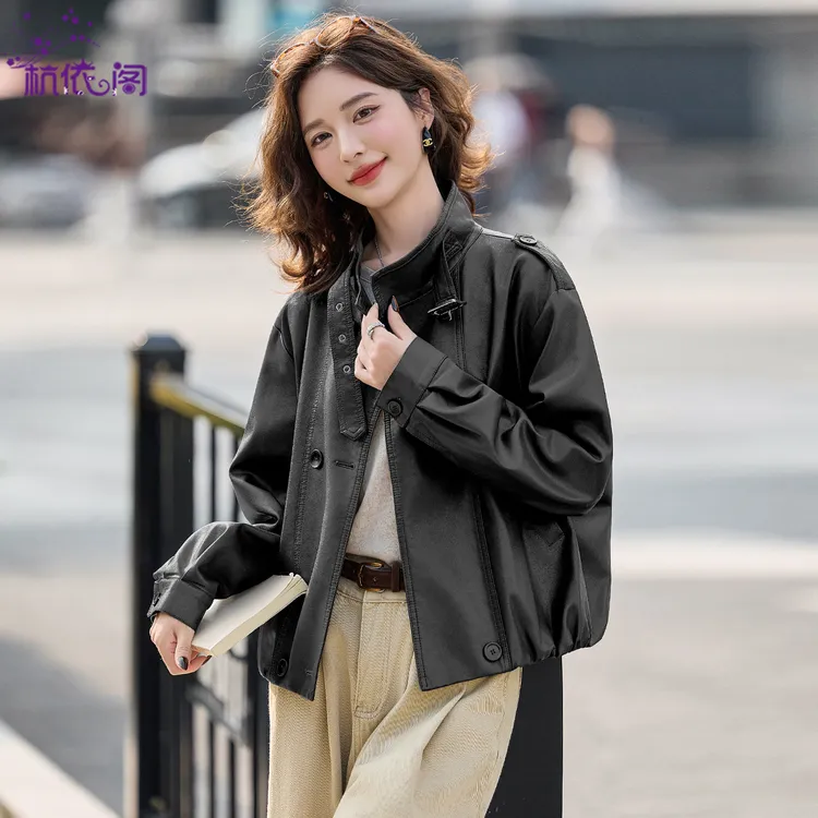 黑色皮衣外套女短款2025秋季新款酷飒风复古休闲立领PU皮机车夹克
