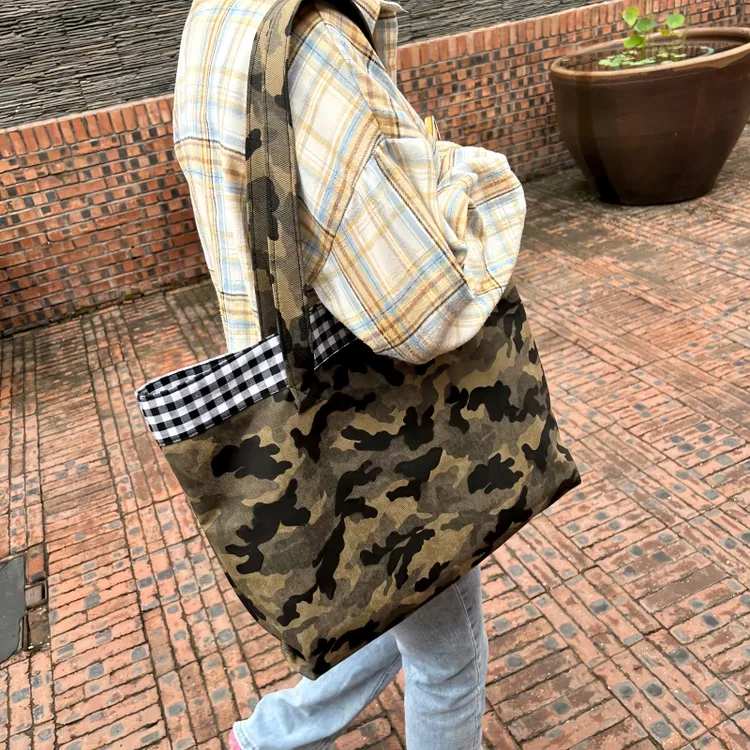 竖款印花托特包卡通复古风单肩包肩包豹纹迷彩运动格子单肩包