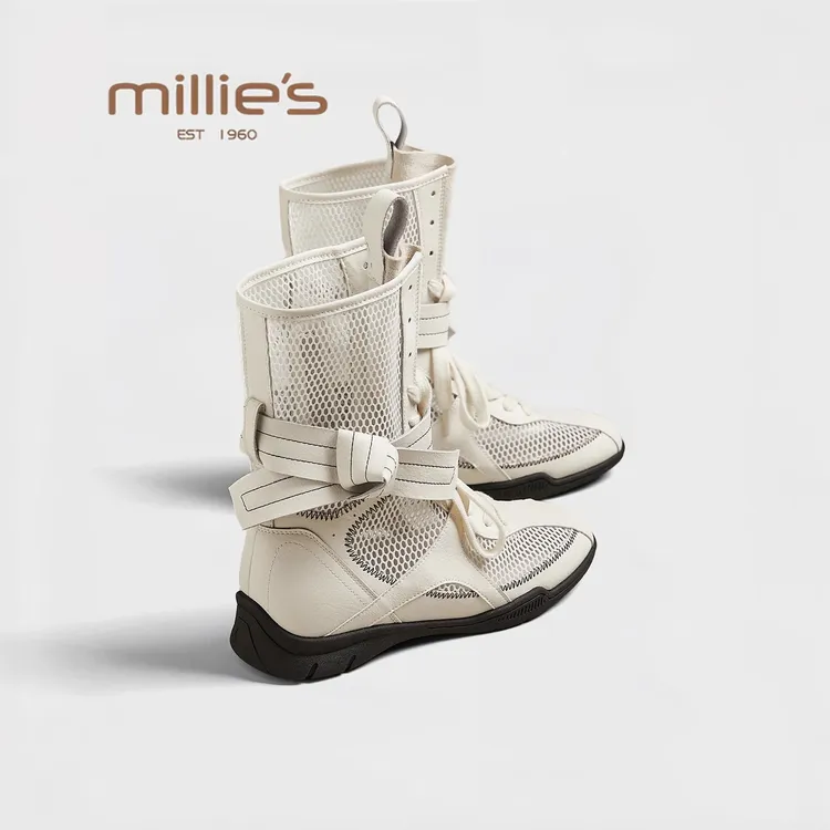 MILLIE'S/妙丽2025夏季新款透气网红户外登山鞋厚底休闲网靴女款
