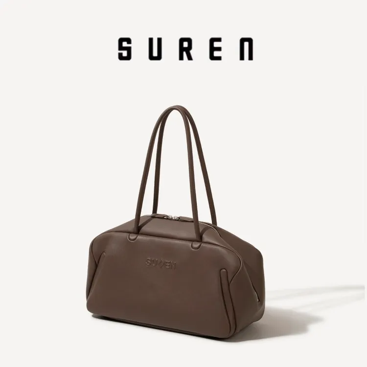 素人SUREN女士牛皮保龄球包高级气质学院单肩斜挎包百搭通勤1493