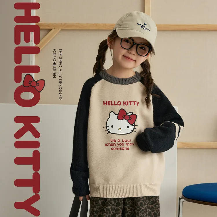 辰辰妈【回头率】hellokitty女童插肩袖毛衣儿童圆领针织上衣8989DH