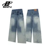 BINFU自制 秋季 男女同款情侣装宽松复古风水洗牛仔裤