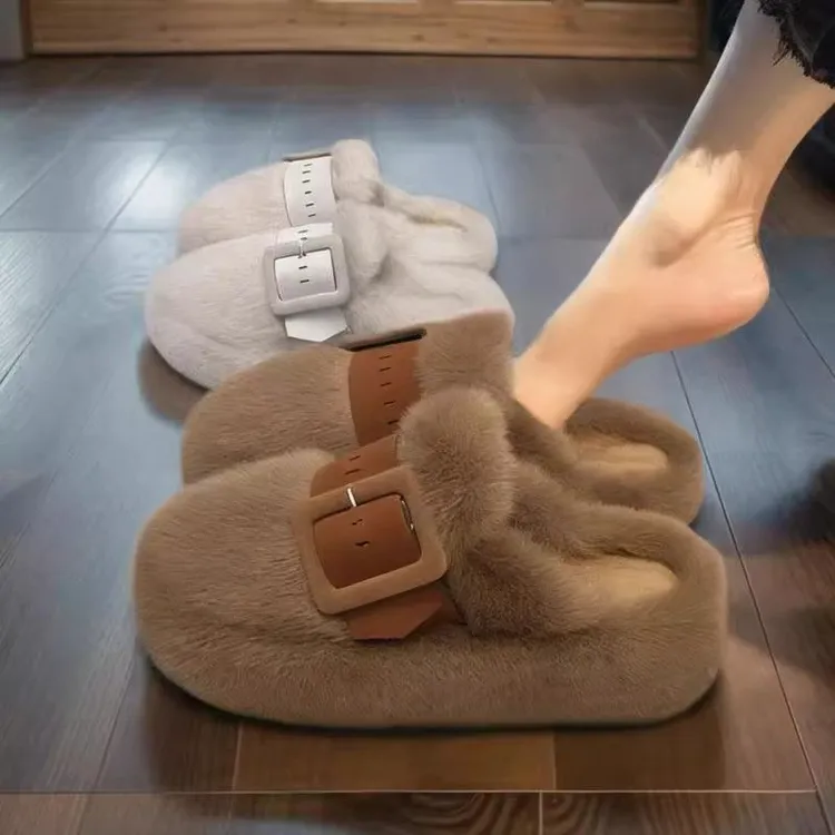 包头半拖毛毛鞋女冬外穿2025新款秋季松糕厚底增高跟毛绒居家棉拖
