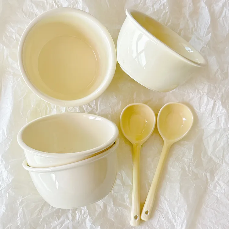 奶fufu陶瓷碗奶油黄4.8英寸加厚釉下彩餐具ins风奶黄餐具耐高温瓷
