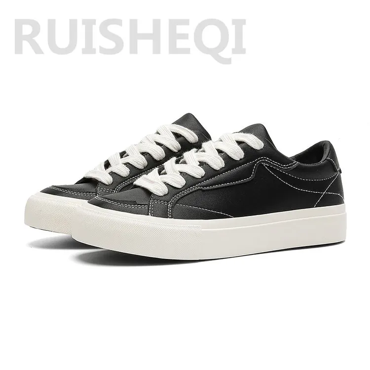 男士皮面韩版低帮青少年时尚车缝线秋季潮鞋休闲板鞋圆头ins板鞋