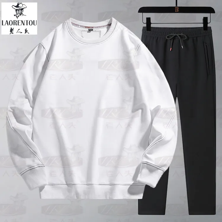 老人头长袖帅气休闲运动套装春秋季百搭男士圆领T恤套头卫衣卫裤