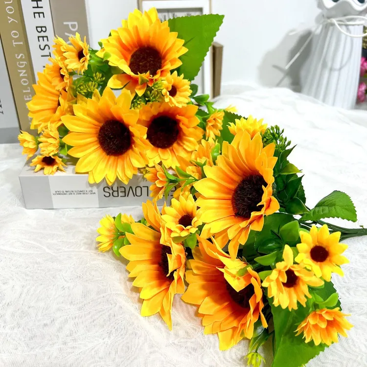 多头向日葵仿真花太阳花假花塑料干花客厅餐桌花束摆设手捧花装饰