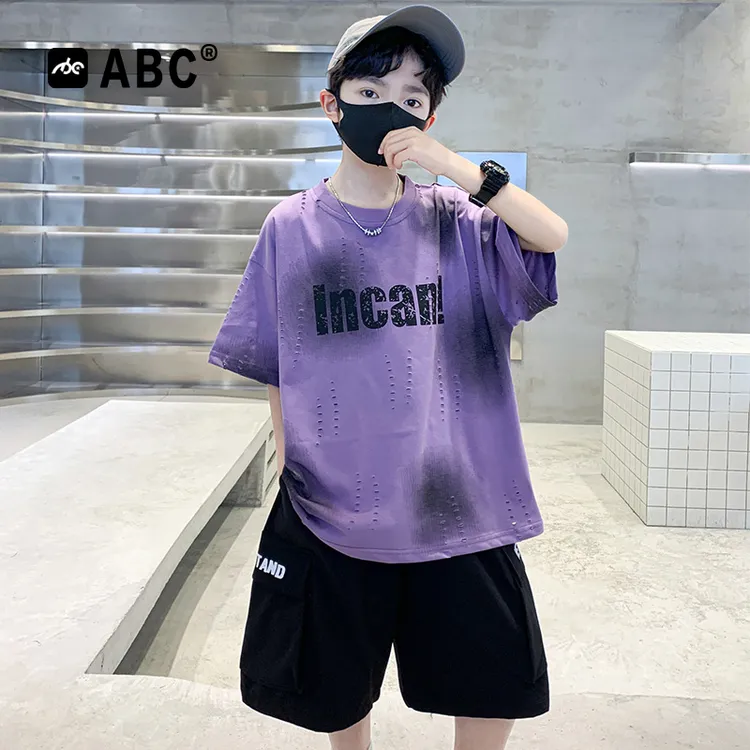 ABC男童夏季套装2025新款中大童儿童扎染印花童装男孩夏装两件套