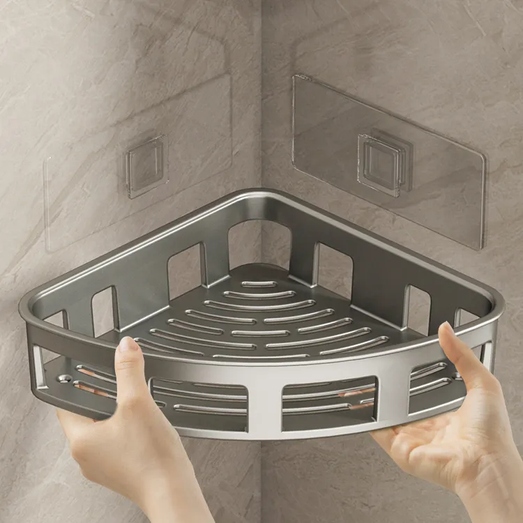 枪灰免打孔太空铝浴室置物架卫生间三角篮壁挂架洗手间墙角收纳架