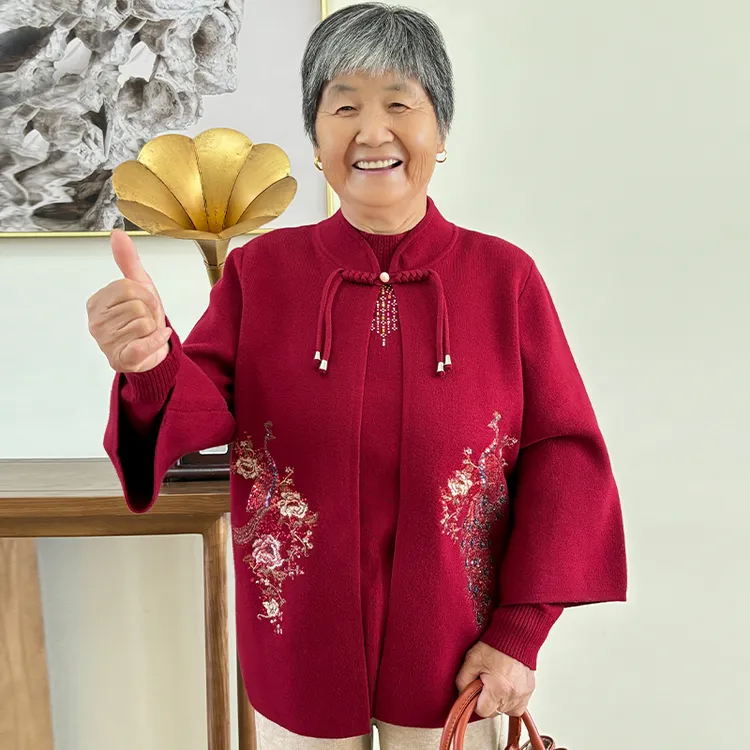 2025新款春装女奶奶针织外套中老年妈妈春秋喜庆婚礼毛衣两件套