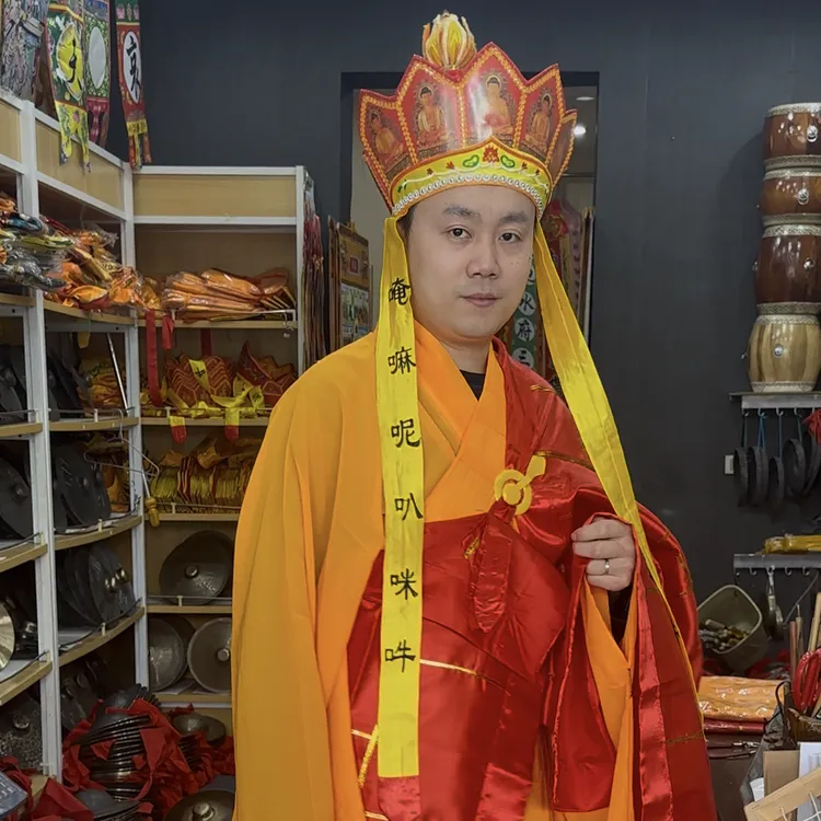 《三件套》水洗帽子麻纱黄衣袈裟服装道具含唐僧服装帽子