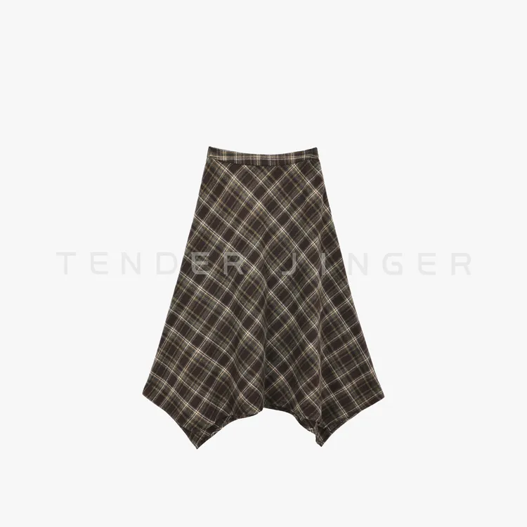Tender Jinger｜复古棕格羊毛混纺A字大摆半身裙T54HSS50521