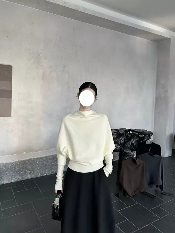 【欣悦专属】秋冬半高领时尚蝙蝠袖针织衫毛衣新款高级感慵懒风长袖上衣MU5008