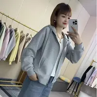 9008正肩(加绒/不加绒)连帽休闲外套短款卫衣拉链开衫刺绣秋冬女