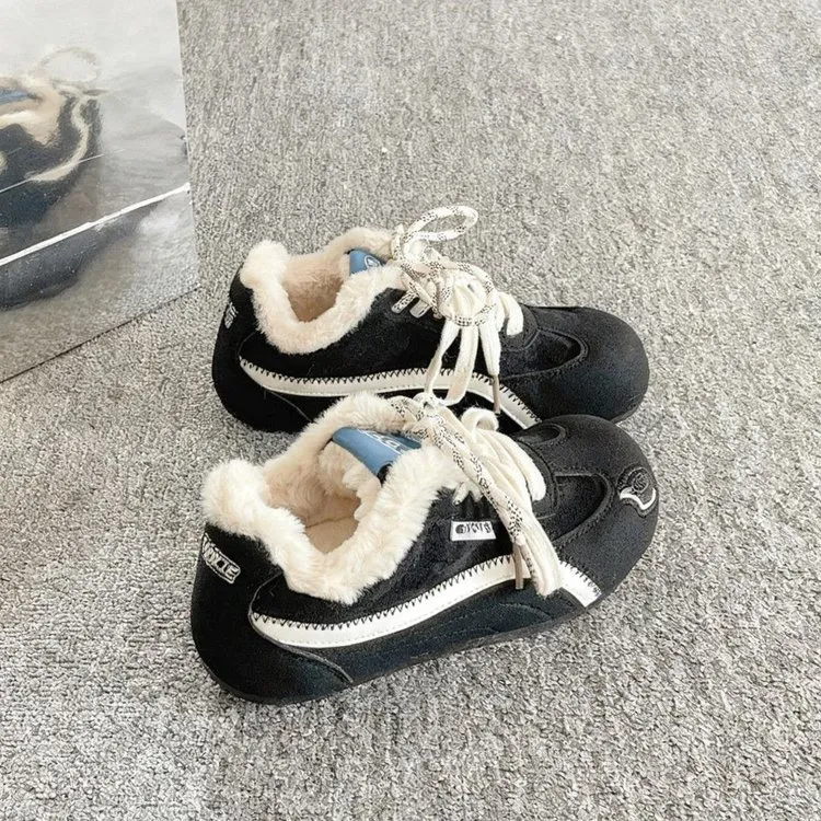 冬季保暖加绒板鞋子女2025新款爆款厚底小白鞋休闲德训二棉鞋