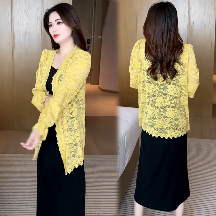 时尚气质洋气2025春夏新款薄款韩版蕾丝显瘦长袖衬衫外披休闲
