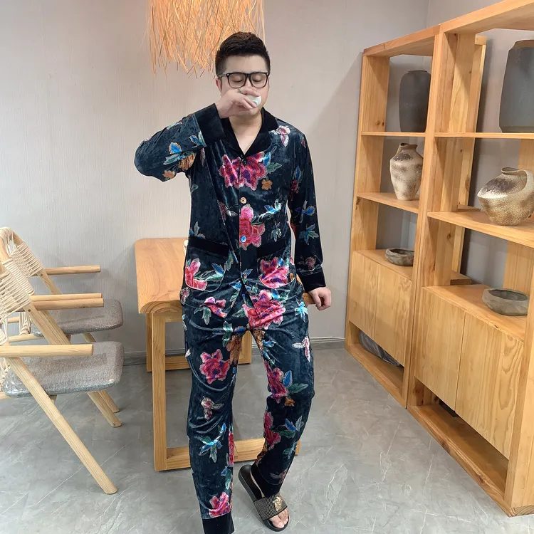 大码奢华金丝绒睡衣套装2025春秋高品质休闲可外穿家居服两件套男