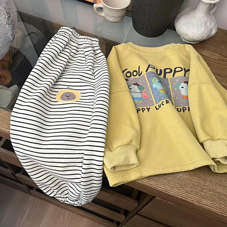 2025春季新品～儿童宽松条纹卫裤男女童百搭韩版印花套头卫衣时尚
