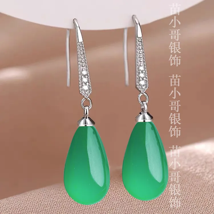 专柜正品s925纯银东陵玉耳环女轻奢小众高级感时尚耳坠爆款耳饰品