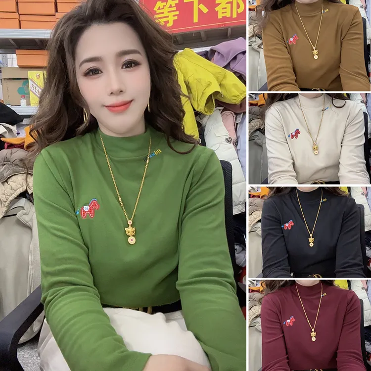 双面德绒刺绣小马中领百搭长袖