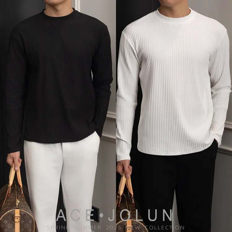 【竖纹坑条】秋冬轻熟风肌理长袖T恤弹力内搭T恤男士抗皱速干打底衫