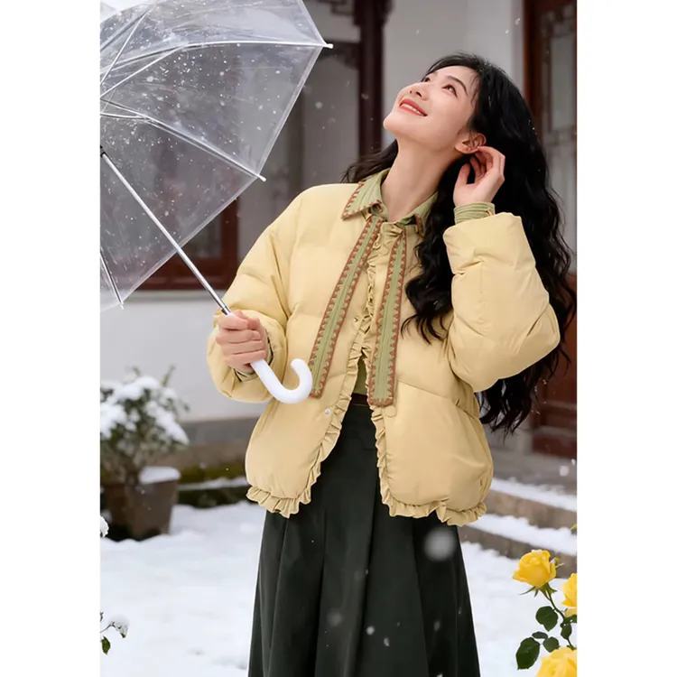 韩式显高时髦松弛感棉服撞色2025冬季爆款温柔甜妹风短款外套女款