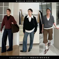 widelia秋季BW071韩版针织衫深V领打底衫休闲慵懒叠穿纯色毛衣