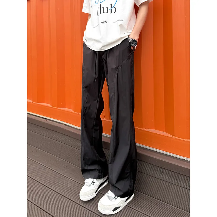 春季美式斜切速干工装裤男款户外软壳防水冲锋裤微喇显瘦直筒长裤