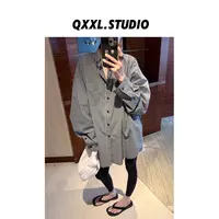 邱小小丽呀 秋季新款韩系格纹长袖衬衣百搭慵懒后背字母印花上衣