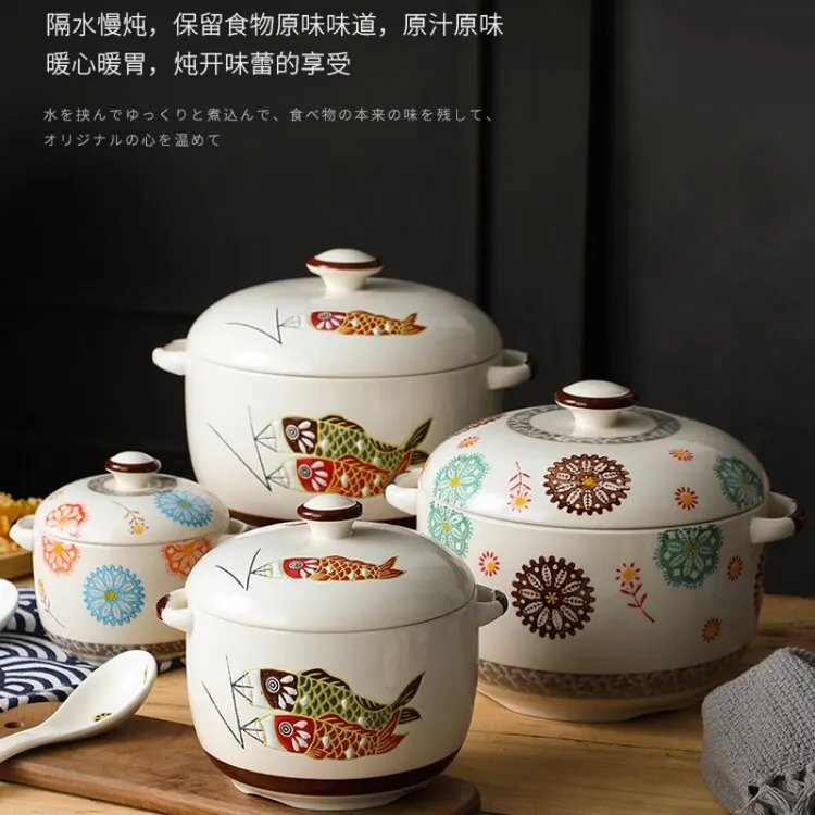 和风陶瓷餐具手绘隔水带盖佛跳墙甜品汤碗汤盅燕窝炖盅煮粥煲汤盅