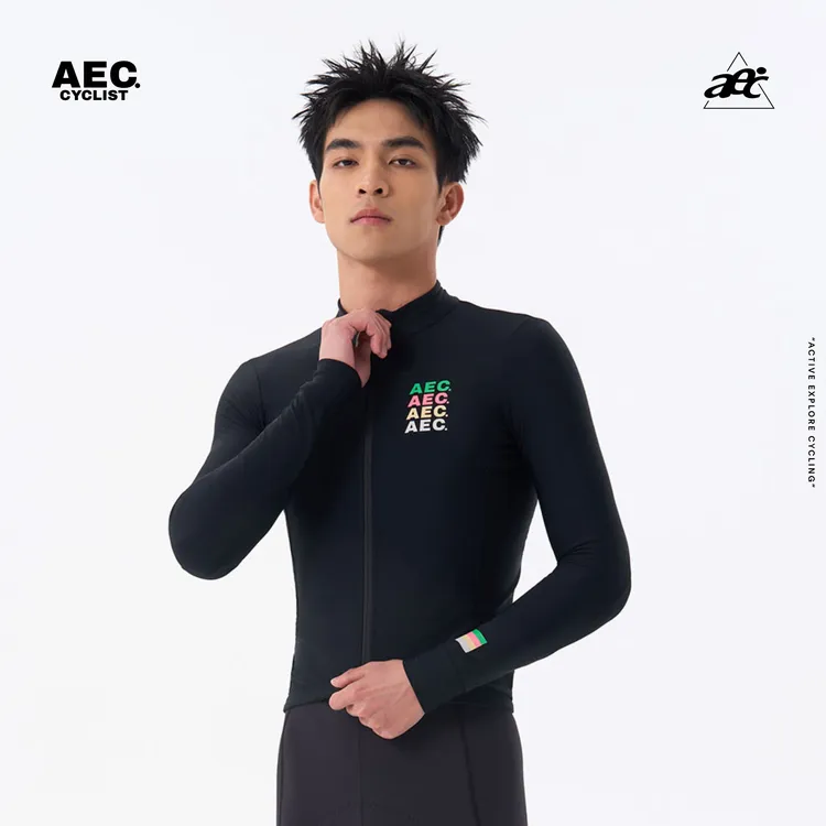 aec骑行服2025新款秋冬抓绒保暖【夜影-绿】男款公路山地自行车上衣