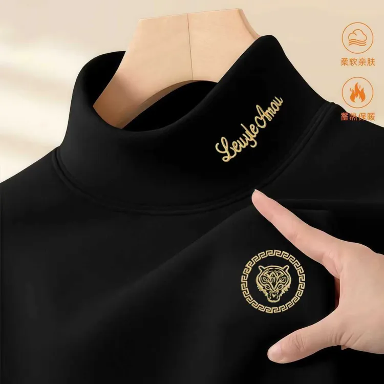 双面德绒爆款潮牌小众男士高级感保暖加绒加厚轻奢圆领显瘦长袖