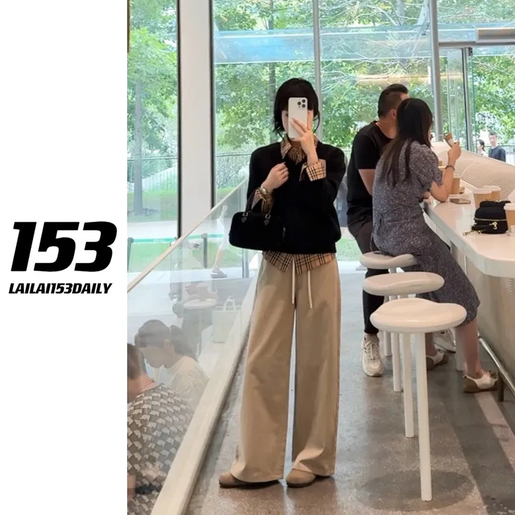 【153的日常】奶油卡其休闲裤显瘦百搭宽松复古秋季小个子25QK3446