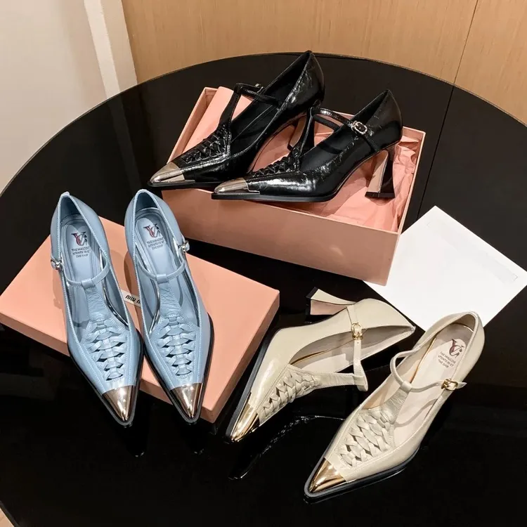 跟高7CM一字带欧若风编织细跟真皮春夏单鞋气场时装春季买1赠时尚