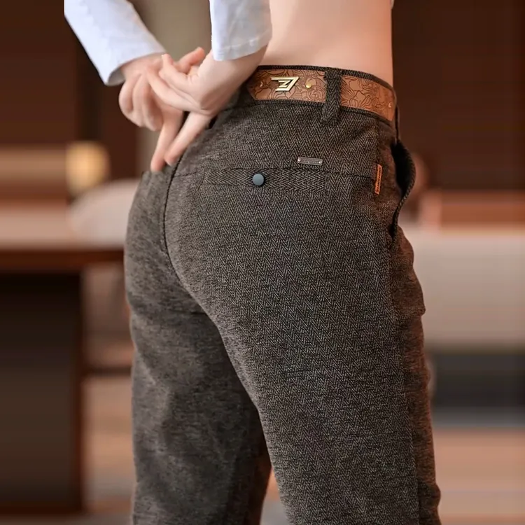 高端磨毛休闲裤男修身直筒2025秋冬季新款舒适商务休闲长裤子厚款