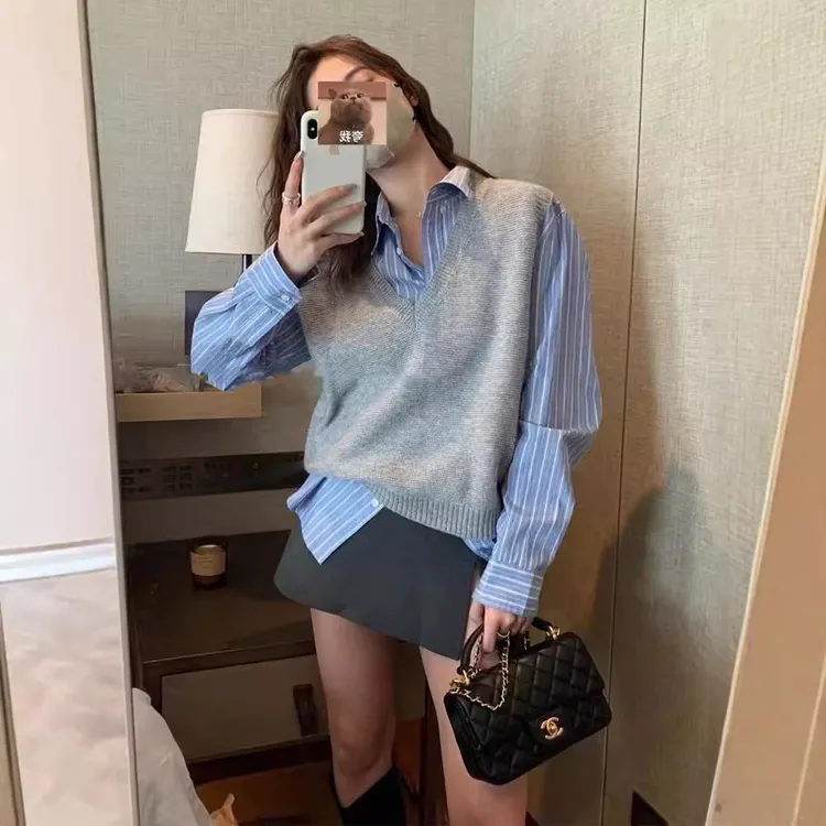 春秋洋气马夹百搭百搭外搭背心女宽松时尚坎肩针织马甲V领