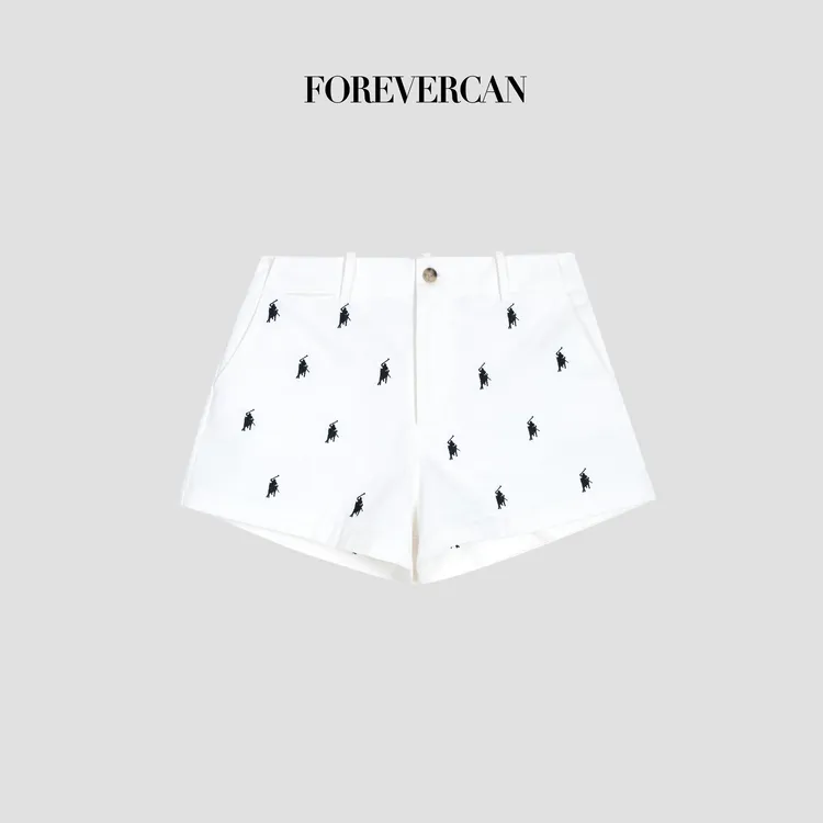 FOREVERCAN“小马裤”经典小马刺绣休闲百搭A字阔腿短裤SP23479